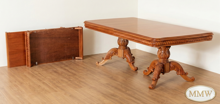 11ft Natural Mahogany Louis Pedestal Dining Table