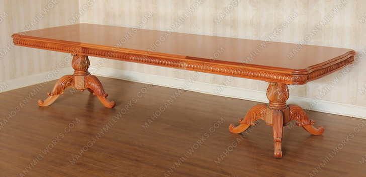 11ft Natural Mahogany Louis Pedestal Dining Table