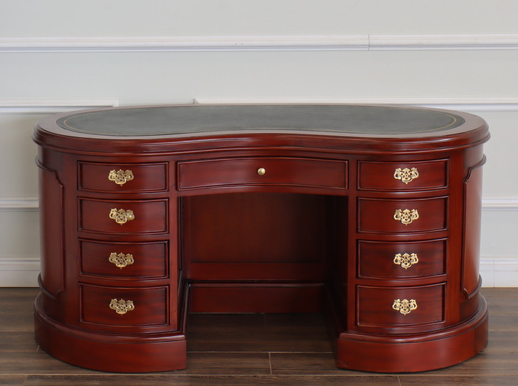 5ft Cherry Genuine Leather top Kidney Desk w/ Shelving