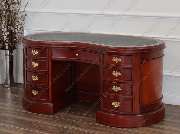 5ft Cherry Genuine Leather top Kidney Desk w/ Shelving