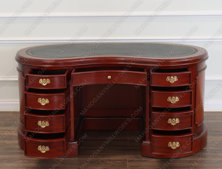 5ft Cherry Genuine Leather top Kidney Desk w/ Shelving