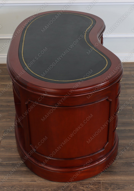 5ft Cherry Genuine Leather top Kidney Desk w/ Shelving