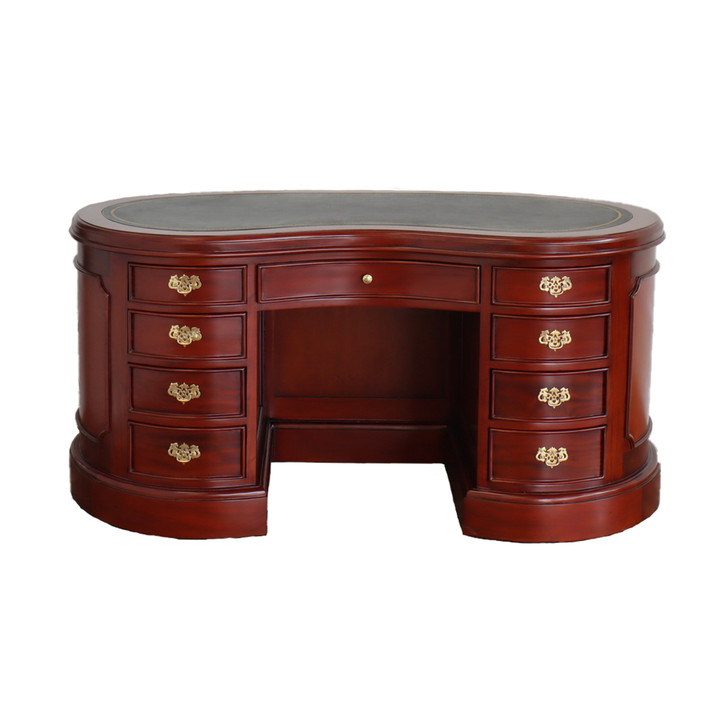 5ft Cherry Genuine Leather top Kidney Desk w/ Shelving