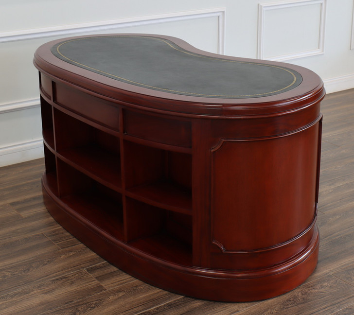 5ft Cherry Genuine Leather top Kidney Desk w/ Shelving