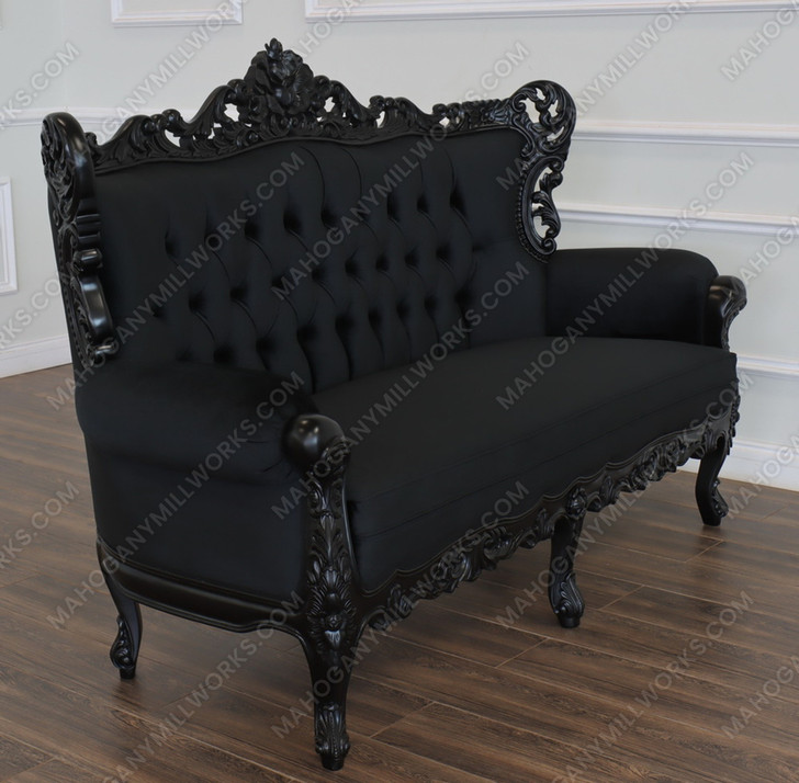 Black Velvet Gothic Loveseat w/ Tufted Back