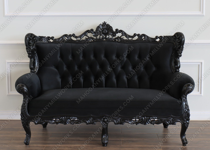 Black Velvet Gothic Loveseat w/ Tufted Back