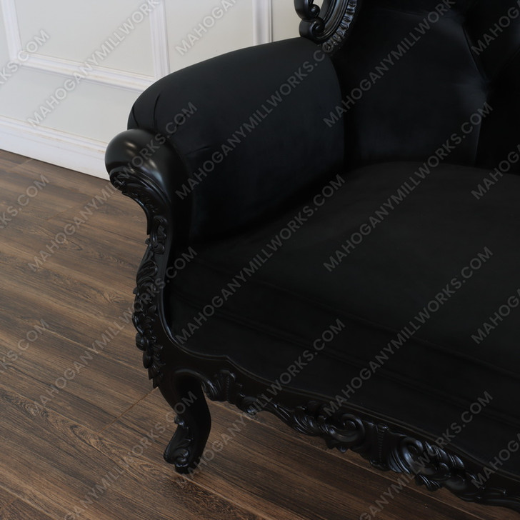 Black Gothic Loveseat w/ Tufted Black Velvet Fabric