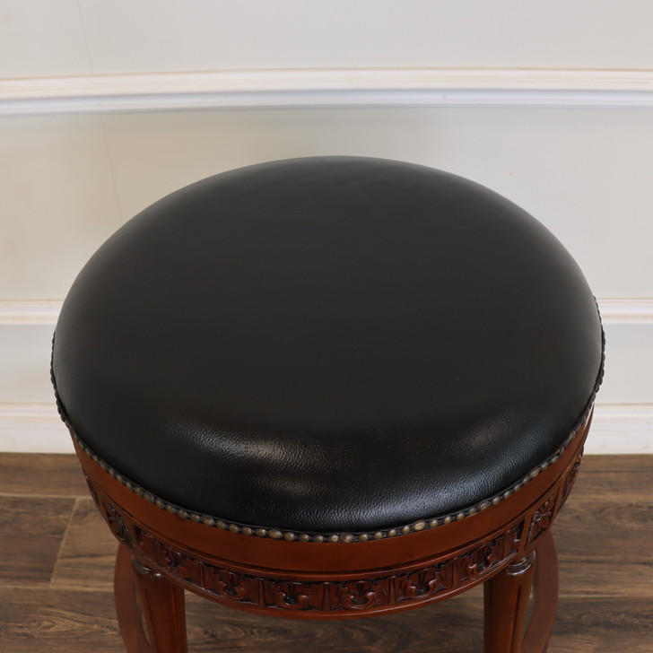 Genuine Leather Round Bar Height Backless Swivel Barstool (Poznan)