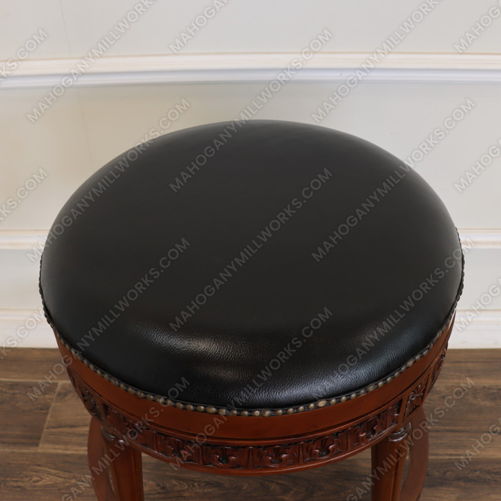 Genuine Leather Round Bar Height Backless Swivel Barstool (Poznan)