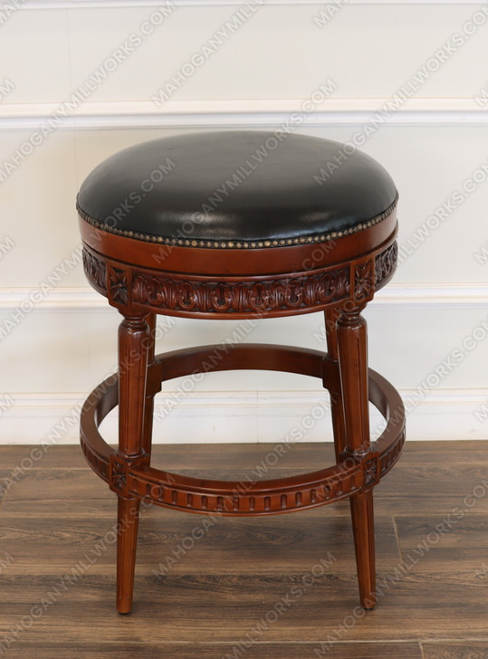 Genuine Leather Round Bar Height Backless Swivel Barstool (Poznan)