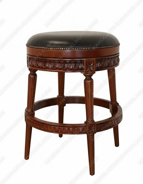 Genuine Leather Round Bar Height Backless Swivel Barstool (Poznan)