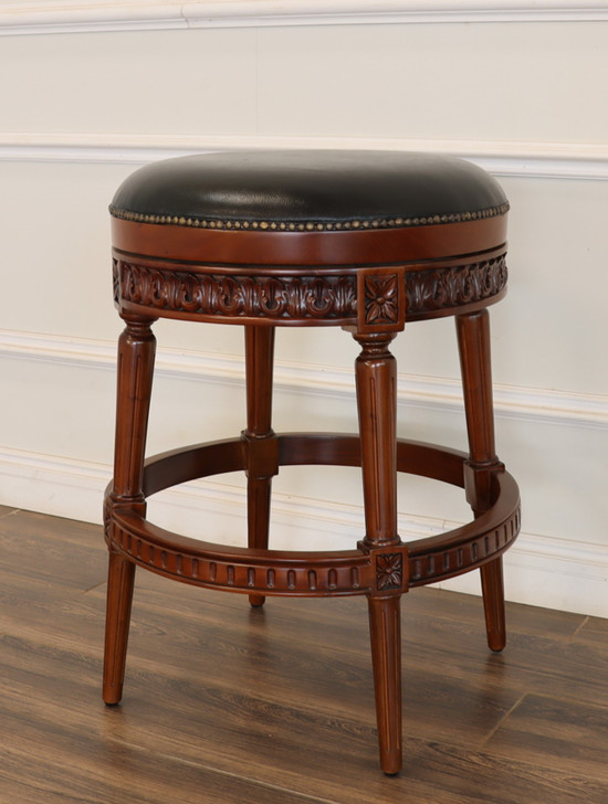Genuine Leather Round Bar Height Backless Swivel Barstool (Poznan)
