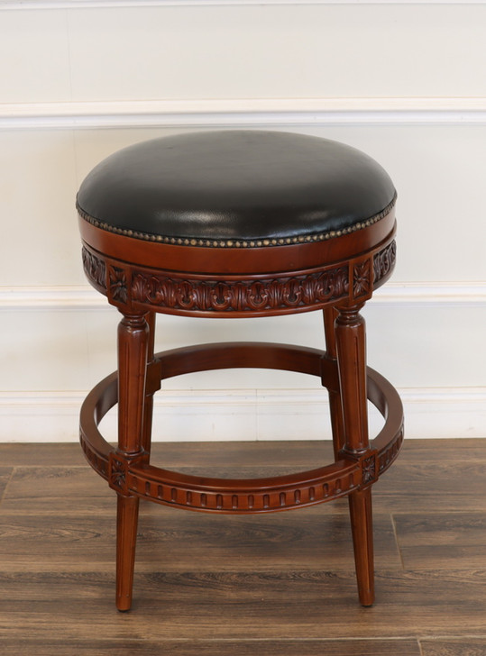Genuine Leather Round Bar Height Backless Swivel Barstool (Poznan)