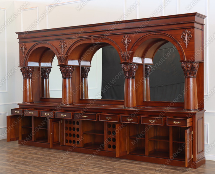 16ft Custom Mahogany Brunswick Style Pub Bar w/Brass Foot Rails