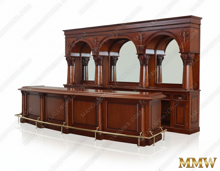 16ft Mahogany Brunswick Pub Bar w/Brass Foot Rails
