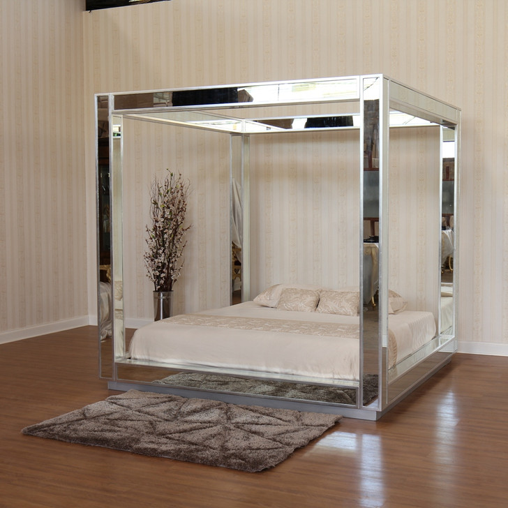 Mirrored Four Post Canopy Bed (Queen)