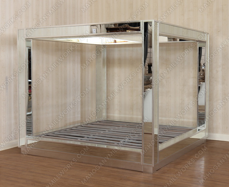 Mirrored Glass Four Post Canopy Bed