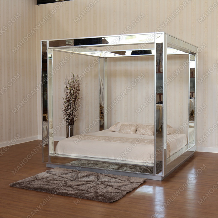 Mirrored Glass Four Post Canopy Bed