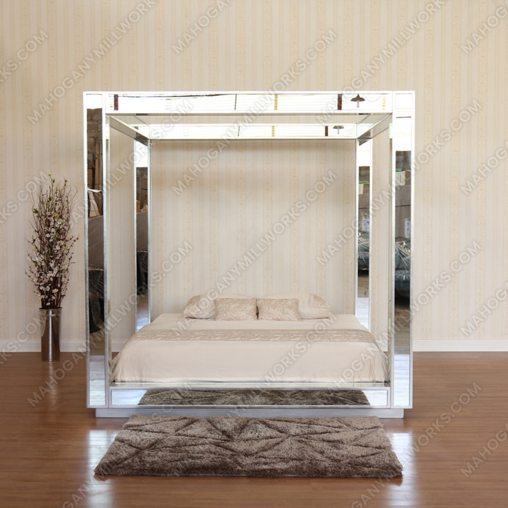 Mirrored Glass Four Post Canopy Bed