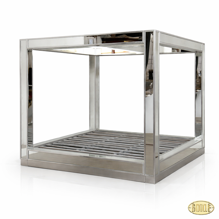 Mirrored Glass Four Post Canopy Bed
