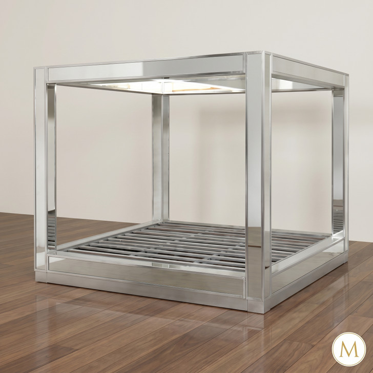 Mirrored Glass Four Post Canopy Bed