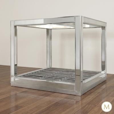 Mirrored Glass Four Post Canopy Bed