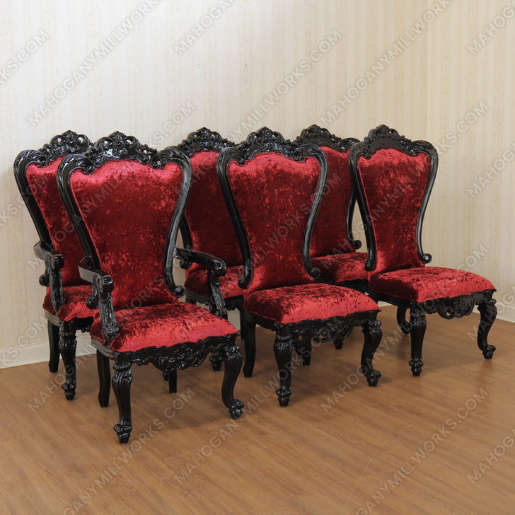 Red Velvet Victorian High back Dining Side Chairs Pair (2)
