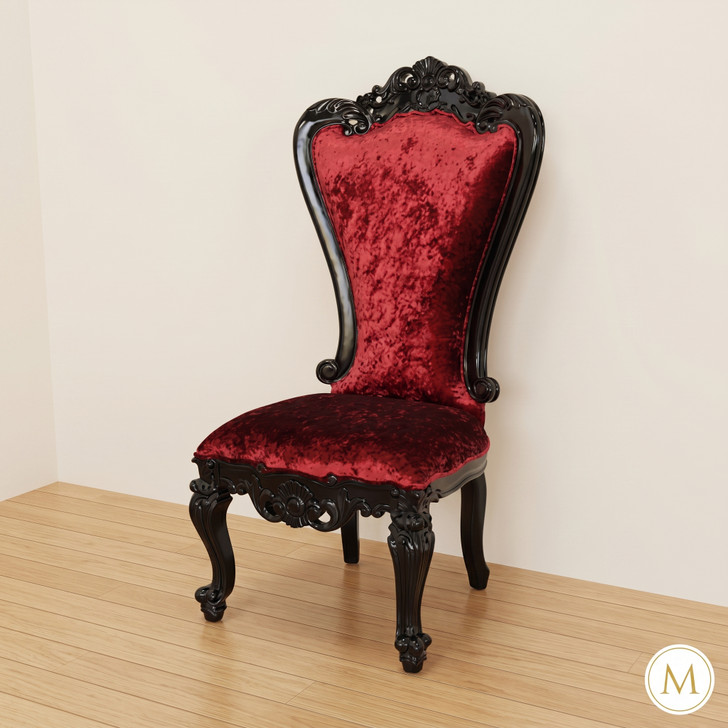 Red Velvet Victorian High Back Side Chairs Pair (2)