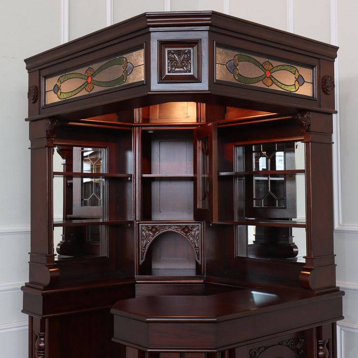 Mahogany Stained Glass Corner Canopy Home Pub Bar (91"H )