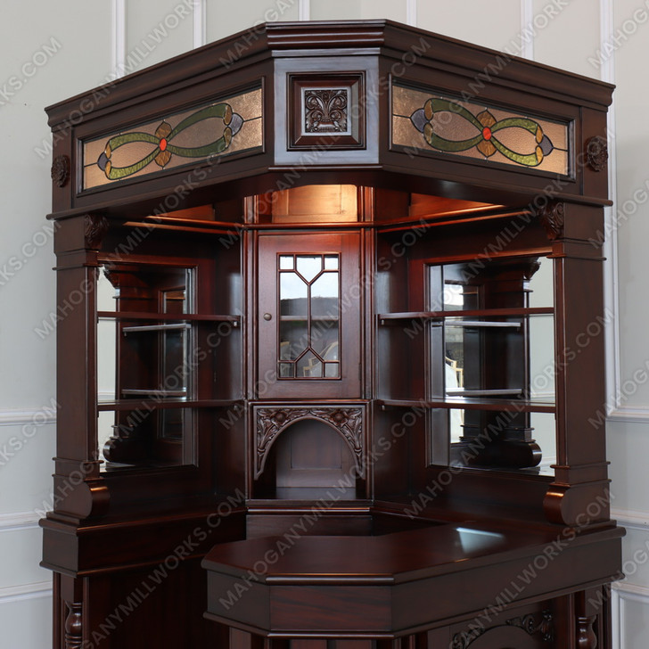 Mahogany Stained Glass Corner Canopy Home Pub Bar (91"H )