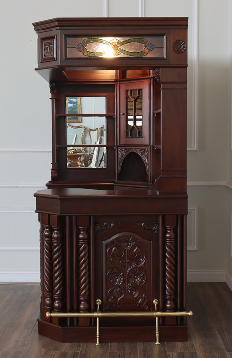 Mahogany Stained Glass Corner Canopy Home Pub Bar (91"H )