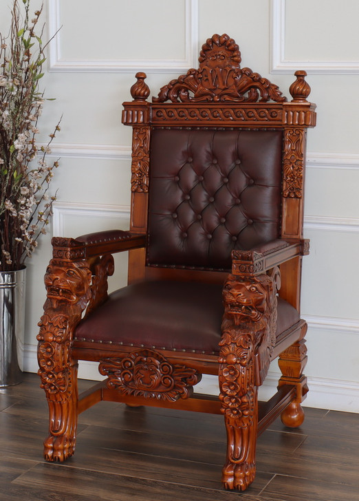 Custom Pecan Church Bishop's Throne Chair w/ Genuine Leather
