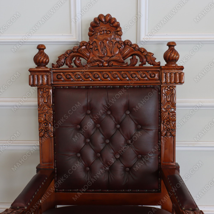Solid Mahogany Church Bishop's Throne Chair w/ Genuine Leather
