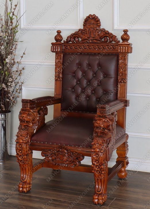 Ornate  Church Bishop's Throne Chair w/ Genuine Leather