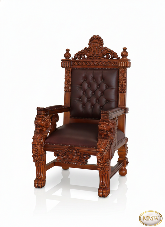 Ornate  Church Bishop's Throne Chair w/ Genuine Leather