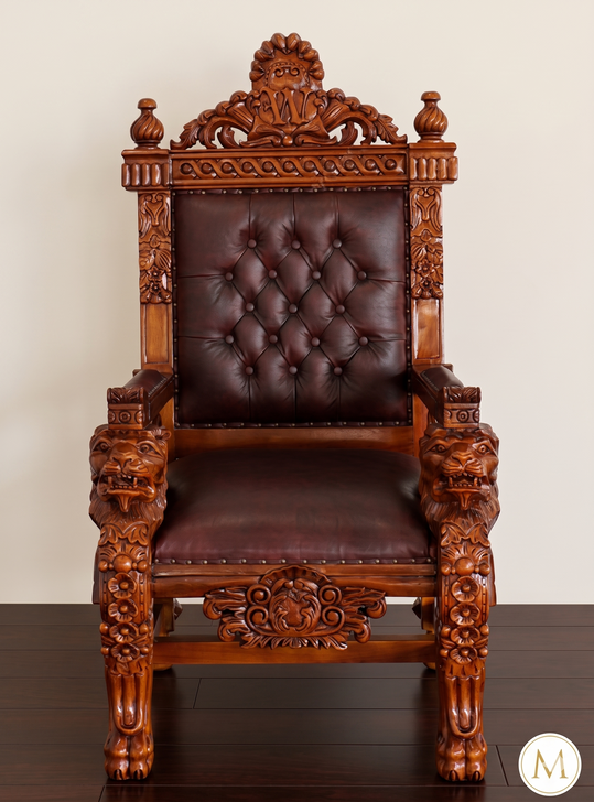 Solid Mahogany Church Bishop's Throne Chair w/ Genuine Leather