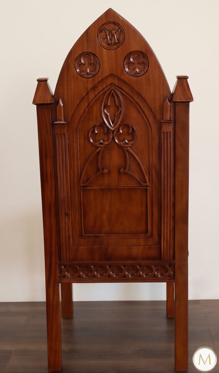 Custom Genuine Leather Gothic Carved Back Chairs (2)