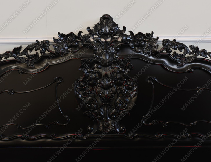 3pc Distressed Black Satin Finish French Rococo Bedroom Set