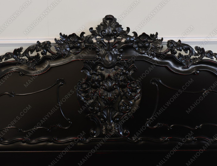 3pc Distressed Black French Rococo Bedroom Set