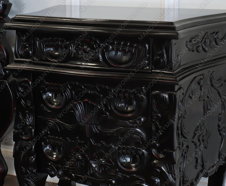 3pc Distressed Black French Rococo Bedroom Set