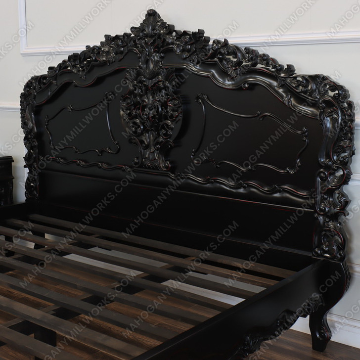 3pc Distressed Black French Rococo Bedroom Set