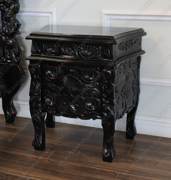 3pc Distressed Black French Rococo Bedroom Set