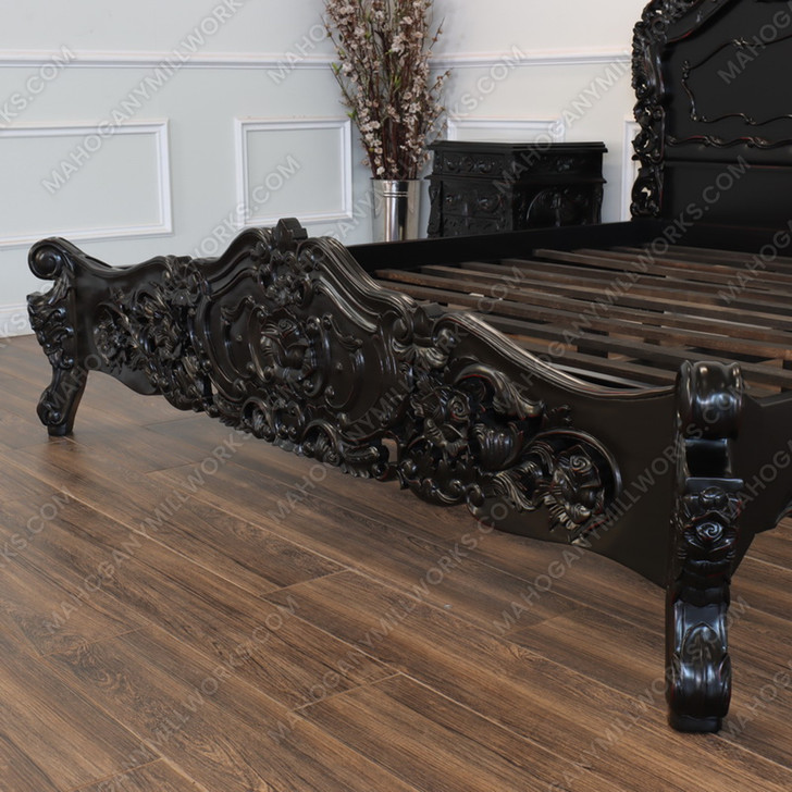 3pc Distressed Black French Rococo Bedroom Set