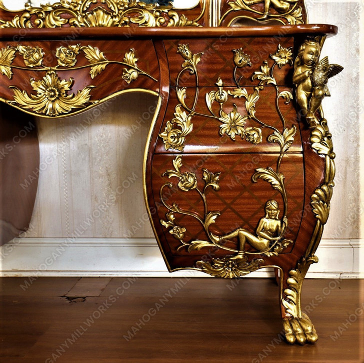 Custom Rococo Crossbanded Inlay Ladies Make up Vanity