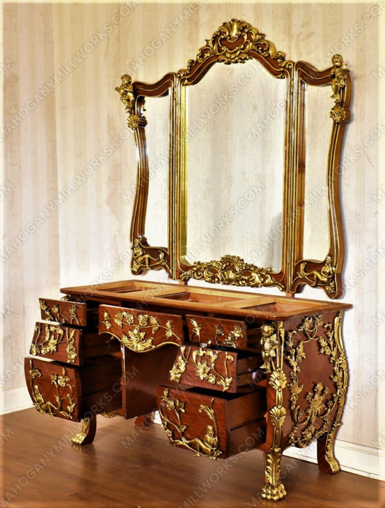 Custom Rococo Crossbanded Inlay Ladies Make up Vanity