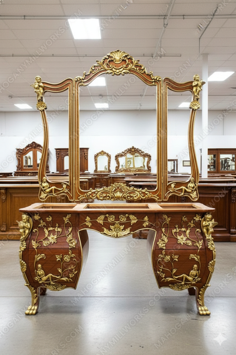 Custom Rococo Crossbanded Inlay Ladies Make up Vanity