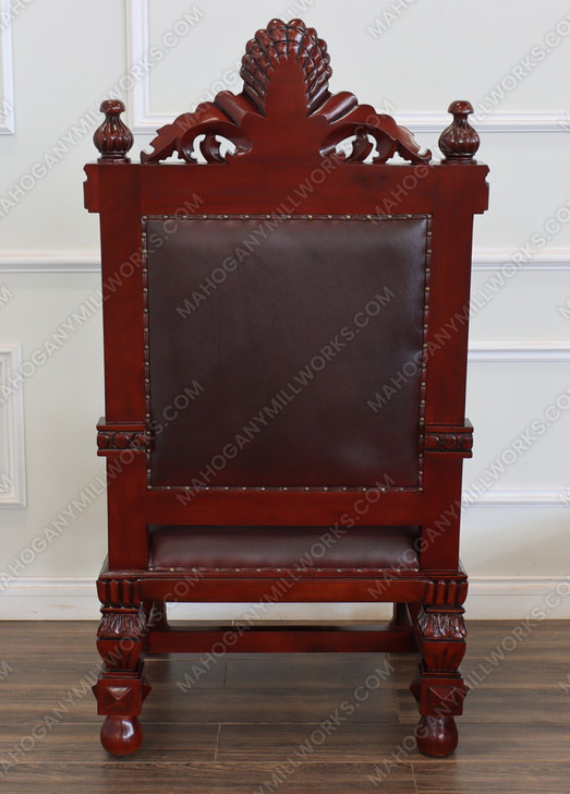 Solid Mahogany Church Bishop's Chair w/ Brown Leather