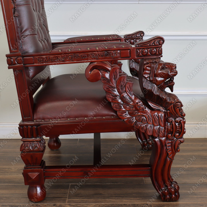 Solid Mahogany Church Bishop's Chair w/ Brown Leather
