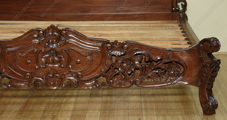 Walnut French Rococo Carved Panel Bed