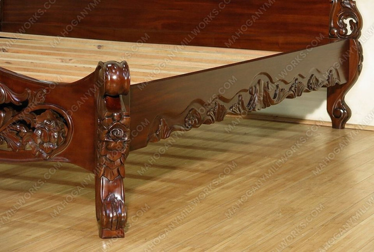 Walnut French Rococo Carved Panel Bed
